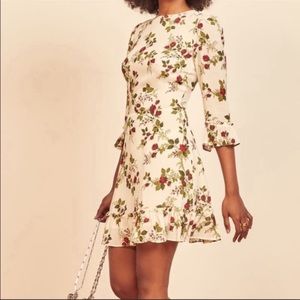 Reformation Floral Long Sleeve Dress - Cream and Red